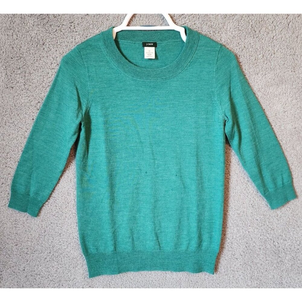 J. Crew Women's 3/4 Sleeve Crew Neck Tippi Sweater Merino Wool Green 46725 Sz XS